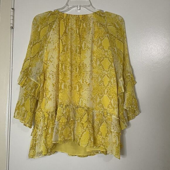 DIANVE VON FURSTENBERG DVF yellow python chiffon silk flowy blouse top XL - Picture 5 of 5